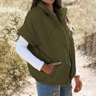 Пуховий жилет Daen, армійний зелений (XXL), з кишенями, на блискавці, для осені/зими