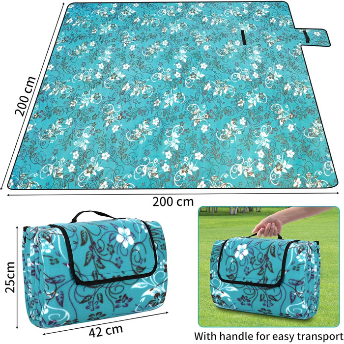 Килимок для пікніка DICLLY 200x200 см, водонепроникний, з підкладкою, що не прилипає до піску, для відпочинку на природі