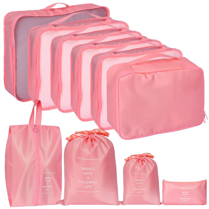 Органайзер для валізи Zorplex, набір 10 шт: кубики для пакування, аксесуари для подорожей, сумочки для одягу, взуття та косметики (рожевий)