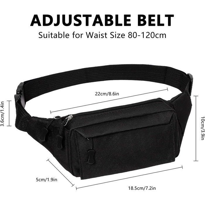 Гірчатка на пояс для жінок та чоловіків, водонепроникна сумка на стегно з багатьма кишенями для спорту, подорожей, бігу, походів, велоспорту, чорна