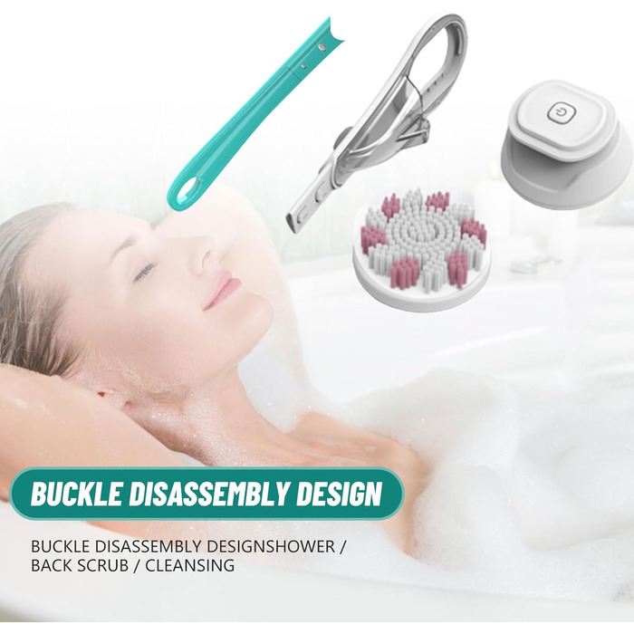 Електрична щітка для спини 6-в-1: для тіла, душу, педикюру. 6 насадок, довга ручка, масаж, пілінг (блакитна)