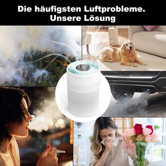 Розумний очищувач повітря WiFi з керуванням через додаток та голосовими помічниками Alexa/Google - 360° повітряний потік, фільтр HEPA H13 (99,97%), нічний режим 20 dB, CADR 90 м³/год, кольорове підсвічування для спальні (KJ1-6)