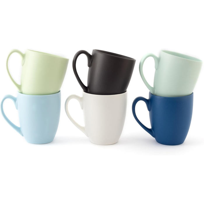 Large Coffee Mug Set – Coffee Cups made of high-quality and sturdy ceramic, large handles, large mugs (Pale Blue, Set of 6)