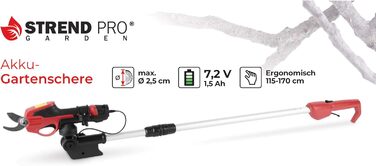 STREND PRO Battery-Powered Electric Pruning Shears Telescopic | for easy garden and tree pruning | max. 22mm, 170cm long telescopic handle geared pruning shears | 1 x 7.2V battery included | cordless shears, tree shears
