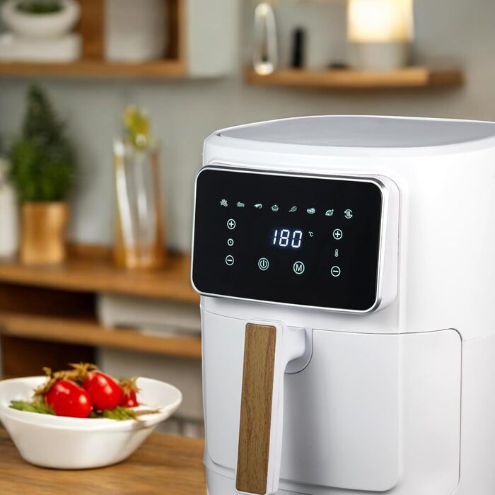 Фритюрниця без оливи Bergner Naturally з керамічним покриттям, 1800W, 6.9L, 8 програм, регулювання температури 80-200°C, таймер до 30 хв