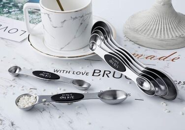 Набір магнітних мірних ложок 7 шт. з нержавіючої сталі, двосторонні чайні та столові ложки для сухих та рідких інгредієнтів, чорні