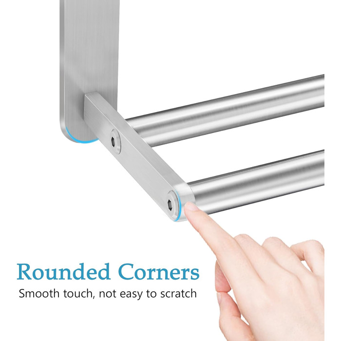 Тримач для рушників у ванну кімнату – 61 см, полиця для рушників з подвійною перекладиною, нікельована сталь, кріплення на стіну, 2-ярусний, для ванної кімнати та туалету