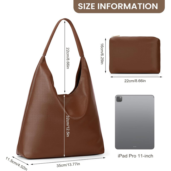 Сумка жіноча GSenhui Hobo Bag шопер з м'якої шкіри коричневого кольору для роботи, навчання та покупок