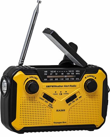 Радіо Kaito Voyager ECO з сонячною панеллю та ручним генератором, AM/FM/NOAA, LED-ліхтарик, USB-зарядка для телефону