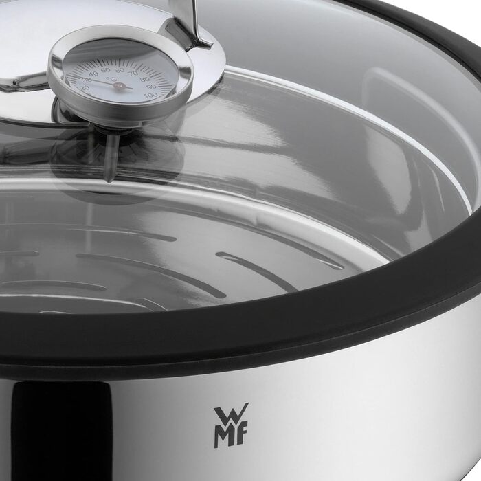 Пароварка WMF Vitalis Aroma, 28 см, з нержавіючої сталі Cromargan, 5 л, з термометром та кришкою зі склом, для плити та духовки