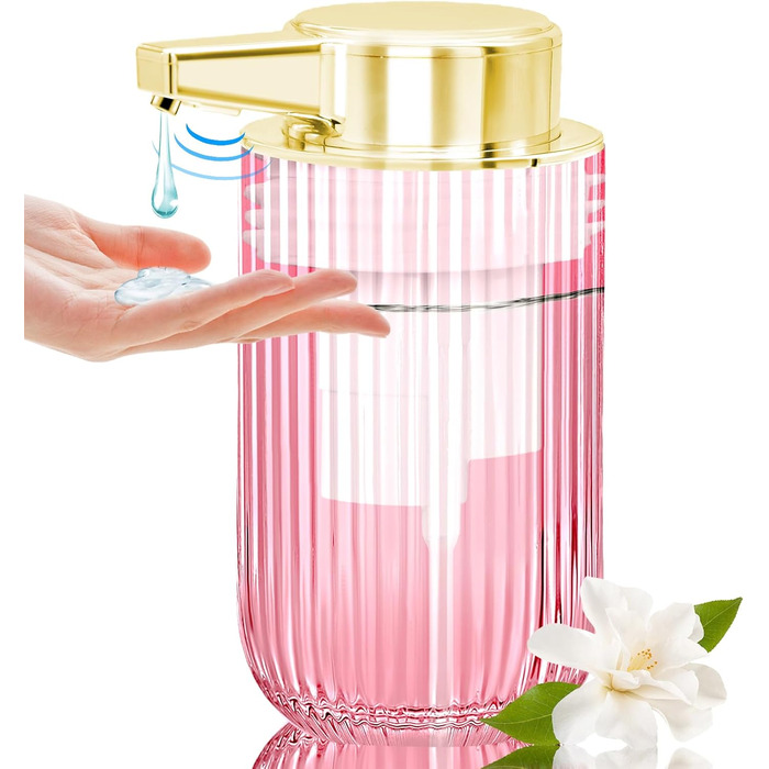 Автоматичний безконтактний диспенсер для мила на 300 мл з рожевого скла, перезаряджуваний, без дотиків, з електричним сенсором, для дому та офісу