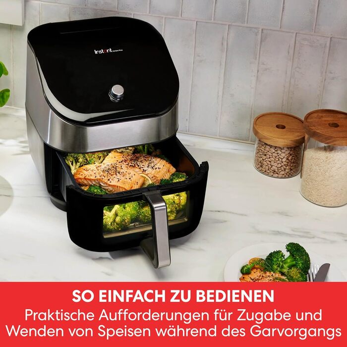 Instant Vortex Plus with ClearCook - 5.7L Digital Healthy Air Fryer, Stainless Steel, 6-in-1 Smart Programs - Air Frying, Baking, Roasting, Grilling, Dehydrating, Reheating, Large Capacity - 1700W Large Digital (Stainless Steel 5.7L) + Viewing Window