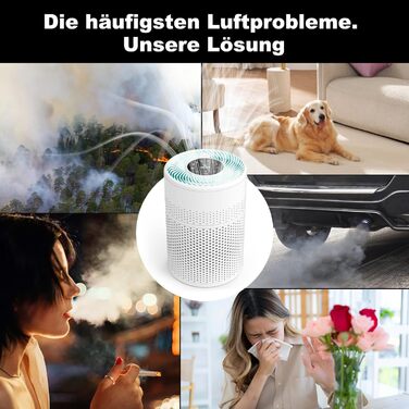 Розумний очищувач повітря WiFi з керуванням через додаток та голосовими помічниками Alexa/Google - 360° повітряний потік, фільтр HEPA H13 (99,97%), нічний режим 20 dB, CADR 90 м³/год, кольорове підсвічування для спальні (KJ1-6)