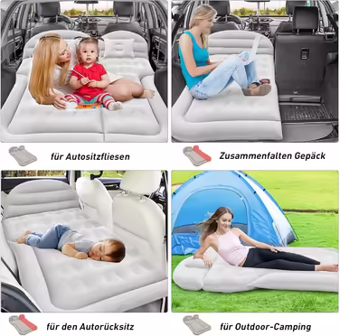 Автомобільний матрац для SUV, надувний матрац для авто з електричною помпою, домашнім адаптером, 2 подушками та 2 підставками для ніг, для спання в багажнику, білий, покращена модель для кемпінгу
