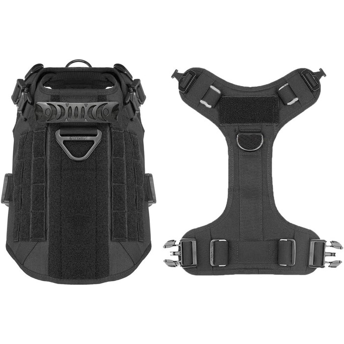FEimaX Tactical Dog Harness with Handle Military Net Working Tactical Dog Vest Chest Harness for Large Dogs No Pull Adjustable Vest for Walks Training (Black, M)