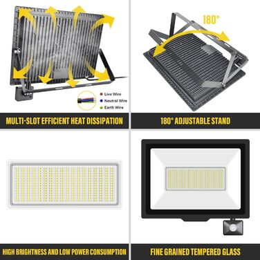 20000LM LED Spotlight Outdoor with Motion Sensor, LED Floodlight 6000K Cold White, IP66 Waterproof, LED Outdoor Spotlight Floodlight Floodlight for Garage, Hallway, Garden, Courtyards, Hotel, Sports Field (3500k Warm White, 200W)