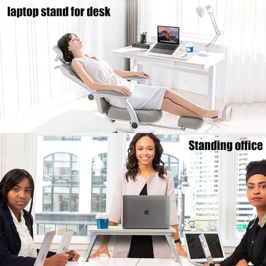 Зручний столик-підставка для ноутбука в ліжко/диван, регульований, складний, з підстаканником, білий (Opulent Garden)