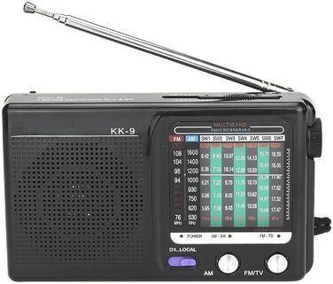 Портативне радіо Raypow 9-діапазонів FM/AM/SW1~SW7, транзисторне, з акумулятором 2 AA, компактне, потужний динамік, для дому та вулиці, чорне