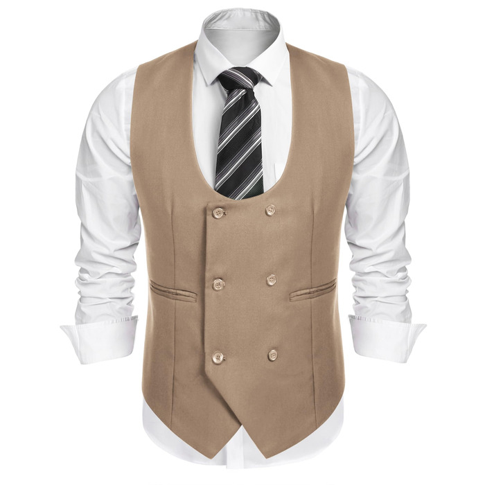 Костюм чоловічий COOFANDY ZTJ006642, двубортний, U-подібний виріз, розмір L, бежевий