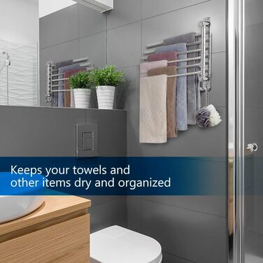 Кріплення для рушників JSVER з нержавіючої сталі, 180° поворот, 6 кріплень, з гачками, для ванної, кухні та гардеробу