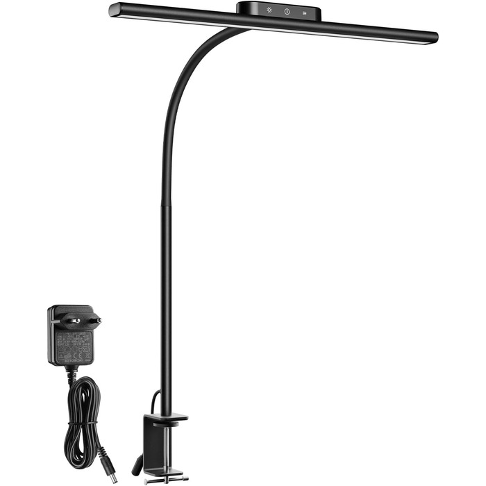 LED Настільна лампа Lepro 11W з кліпсою, диммер, 5 режимів яскравості та колірної температури, гнучкий регульований світильник для дому та офісу, чорна