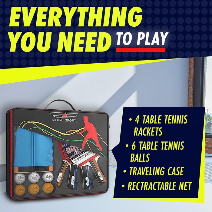 Professional Ping Pong Set with Paddles, Balls, Net & Case - Table Tennis Equipment