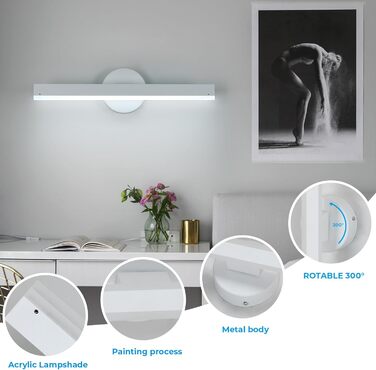 LED дзеркальна лампа Riserva 12W для ванної кімнати, поворотна 300°, чорна, 3000K/6500K