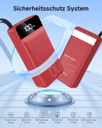 Power Bank 60000mAh 22,5W USB-C PD, Зовнішній акумулятор з 4 портами, Червоний