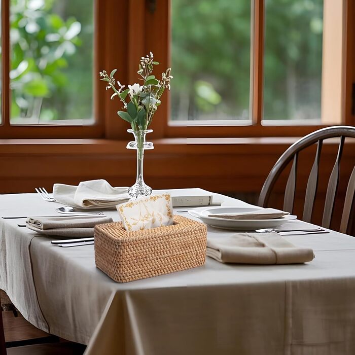 Склянка для рушників з ротангу, плетена коробка для серветок, декоративна для кухні, вітальні, ванної кімнати (натуральний ротанг)