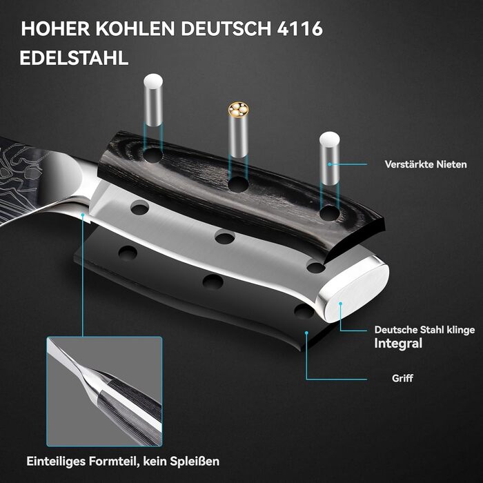 MOSFiATA Кухонний ніж 10 дюймів (25 см) - професійний ніж для м'яса з високоякісної сталі EN1.4116, ідеальний для шеф-кухарів, ніж для кухні, ніж кухаря, з подарунковою упаковкою