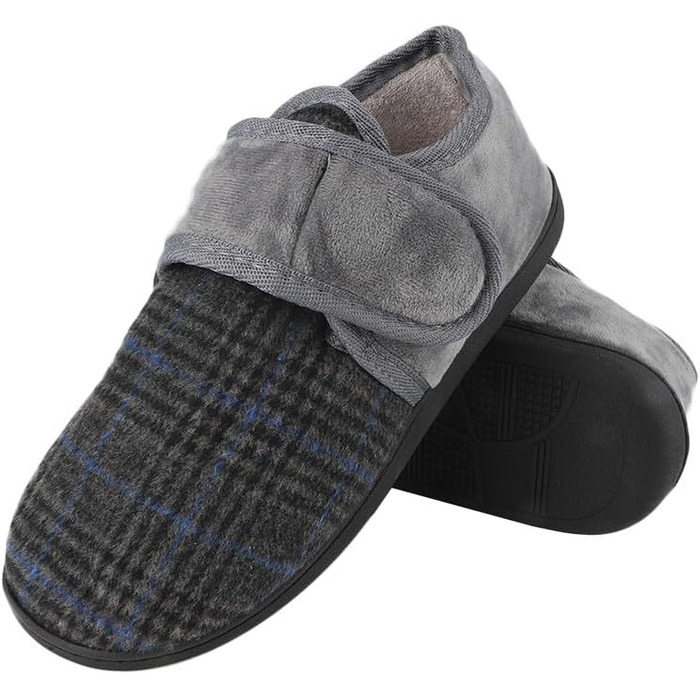 Теплі халапи для чоловіків TIESTRA з флокуванням, для діабетиків, широка нога, з фетрової в'язки, з підошвою з піною Memory Foam, з застібкою-липучкою, розмір 41-47 (Смужки сірого кольору, 46 EU)