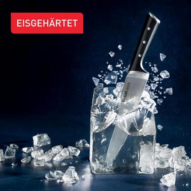 Набір ножів Tefal Ice Force 3 шт: ніж для м'яса 20 см, ніж Сантоку 18 см, універсальний ніж 11 см, нержавіюча сталь, чорний, K232S3