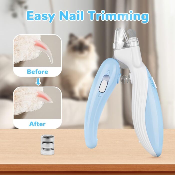 Триммер для когтів тварин Flintronic: безпечний, з LED-підсвіткою, для котів та собак, з пилозахистом (блакитний)