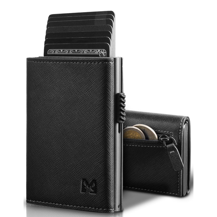 Чоловічий гаманець з RFID-захистом та відділенням для монет Smart Wallet (чорний, візерунок хрест). Гаманець для чоловіків з 6 картками та вікном для документів