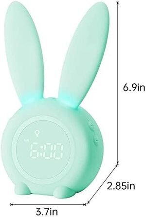 Gentle Light Alarm Clock Bunny Clock Children's Alarm Clock Rabbit Alarm Clock Wake Up Light Creative Lamp Bedside Lamp Night Light, Snooze Function, 6 Sound Options, Timed Night Light Green