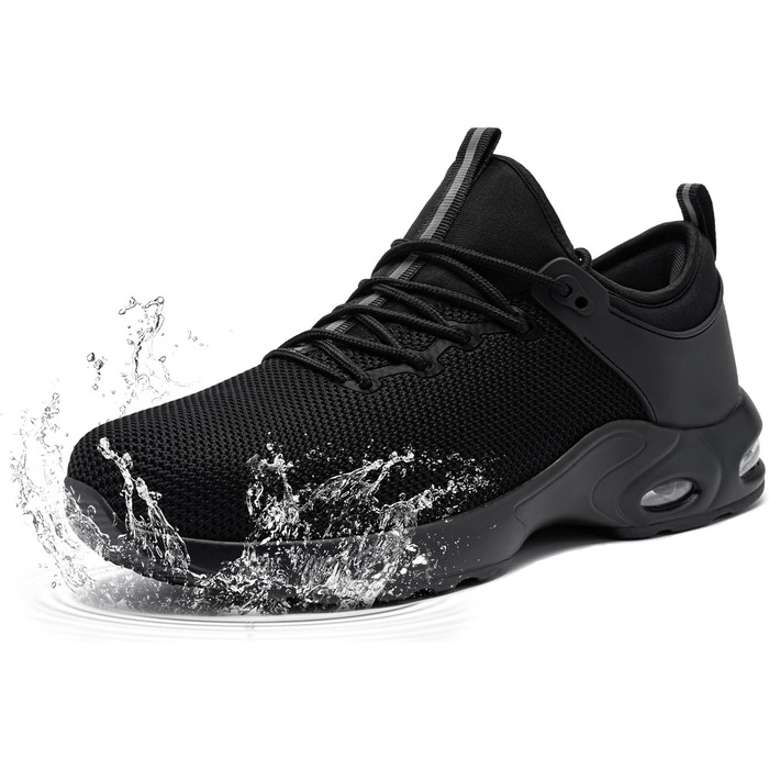 Чоловічі робочі черевики LARNMERN: водонепроникні, зручні, з металевим підноском, slip-on, чорні, 44 EU