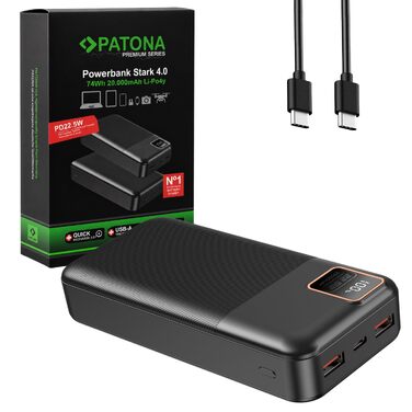 Повербанк PATONA Premium 20000mAh 22.5W PD з Li-Polymer батареєю, швидка зарядка, USB-C та 2x USB-A, 74Wh