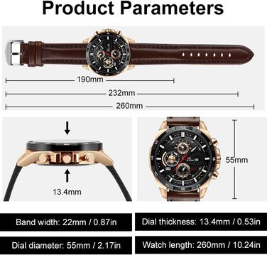 Годинник чоловічий OFF CUP, аналоговий кварцовий хронограф з датою, коричневий ремінець зі шкіри, класичний елегантний дизайн, ідеальний подарунок для чоловіків