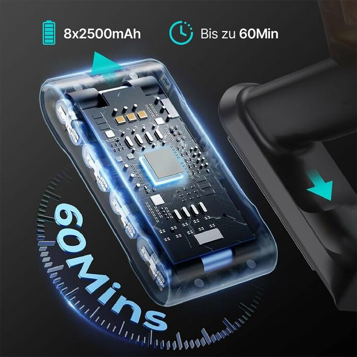 Bergxperten Orizom: Акумуляторний пилосос з автоматичним визначенням пилу | 60 хв роботи | Без мішка | Для килимів, твердих підлог та шерсті тварин | 550 Вт