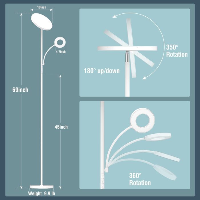 Стельова LED-лампа Stehlampe для вітальні, 4200LM, з регулюванням яскравості та пультом керування, сучасний дизайн, 42W, білий колір
