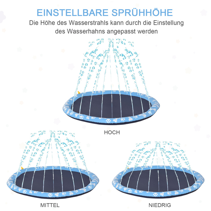 PawHut Splash Sprinkler Pad 150 см Ігровий килимок з бризками для собак, антиковзкий, розбризкуючий, водяний розбризкювач на відкритому повітрі, ПВХ, блакитний