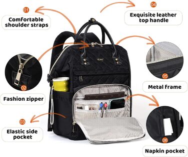 Жіночий рюкзак з відділом для ноутбука 15.6 дюймів, шкільний рюкзак для дівчаток та підлітків, сумка для університету, робочий рюкзак, подарунок для жінок, водонепроникний, чорний S41-x