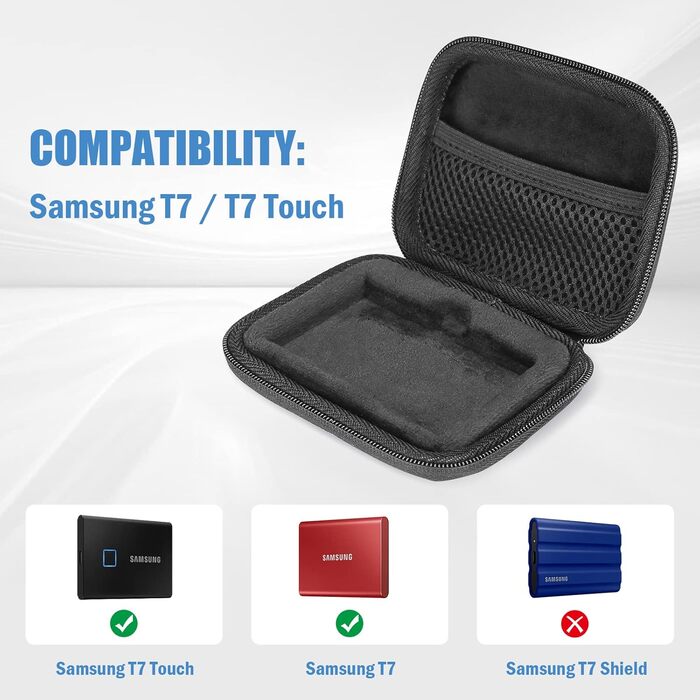 Чохол ProCase для SSD Samsung T7/T7 Touch (500GB/1TB/2TB) - Чорний, Водонепроникний, Жорсткий, Органайзер