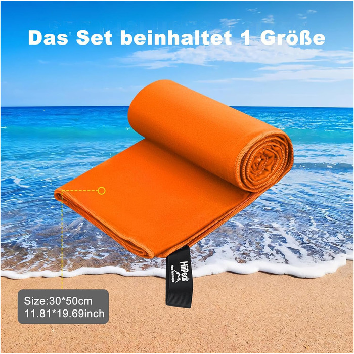 Рушник з мікрофібри HiiPeak: компактний, легкий, швидковисихаючий (50x30 см, помаранчевий)