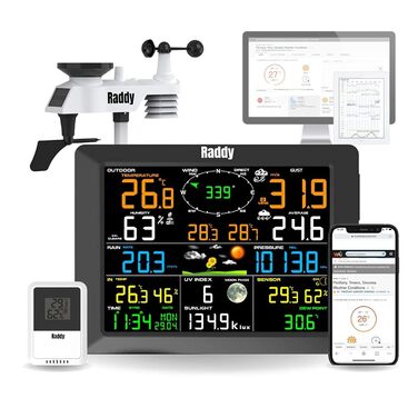 Метеостанція Raddy WF-100C з датчиком температури та вологості, Wi-Fi, 14-в-1: цифровий термометр для дому, офісу, спальні в подарунковій коробці