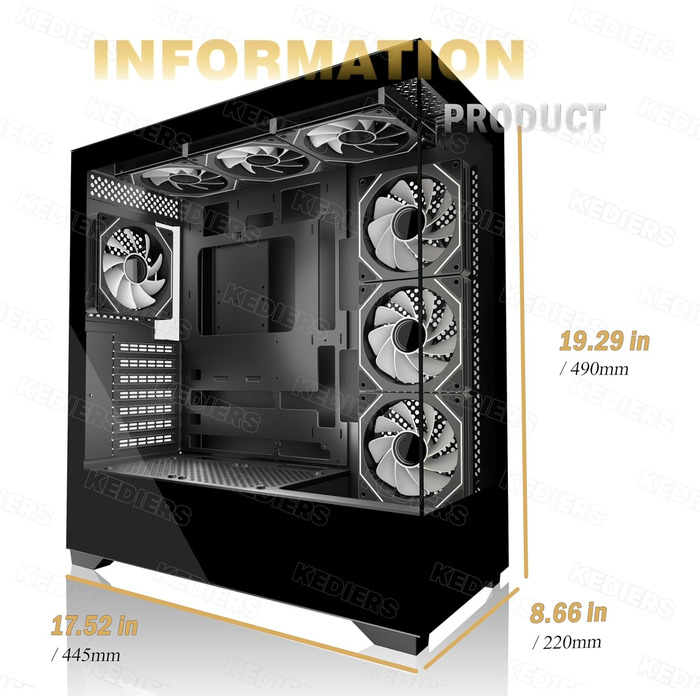 Корпус ПК KEDIERS P4 ARGB: Mid Tower з 7 вентиляторами 120мм PWM ARGB та скляною панеллю