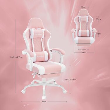 WOLTU Gaming Chair with Massage Function, Computer Chair with Pocket Spring Cushion, Ergonomic Gamer Recliner, Swivel Chair with Headrest, Lumbar Pillow, Footrest, Mesh Fabric, Pink+White, GS15rsw Pink+White Mesh Fabric