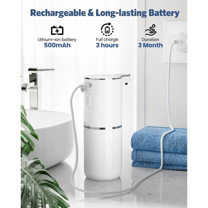 Автоматичний диспенсер мила HAPPHOOH, 380 мл, сенсорний, USB, водонепроникний, для кухні, ванної, школи, готелю, пінистий