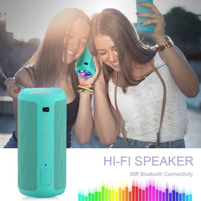 Портативна Bluetooth колонка Ortizan з RGB підсвічуванням, IPX7 водостійкість, 30 годин роботи, Bass Boost, TWS, AUX, TF картка, мікрофон (BLUE-GREEN)