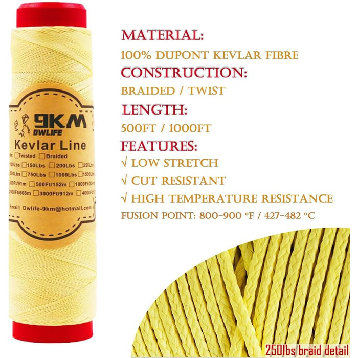 9KM DWLIFE Kite String Professional Kevlar Braided Rope (152~305m) High Strength (18~181kg) Fishing Aid Line Camping Hiking Survival Rope Outdoor